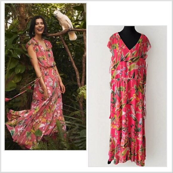 Chico’s Maxi Dress Strawberry Margarita Floral Size 3 Tropical Resort Boho NWT - Picture 1 of 16